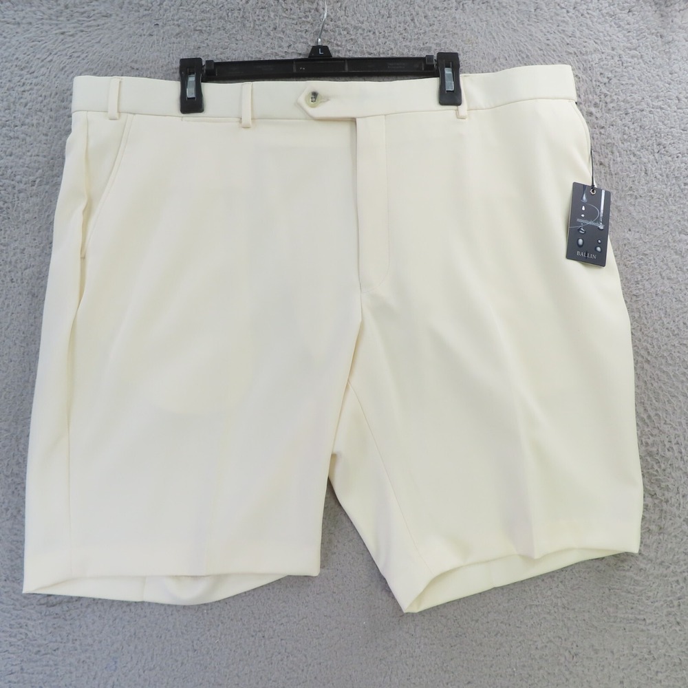 Ballin Shorts Mens 42 Cream Solid Flat Front Golf Performance Polyester NEW